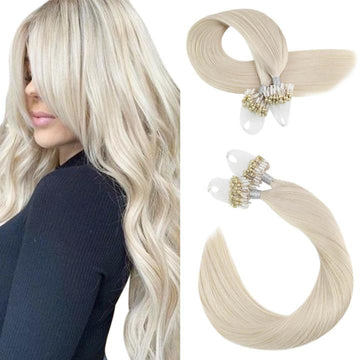 Micro Loop Hair Extensions Pure White Blonde Color